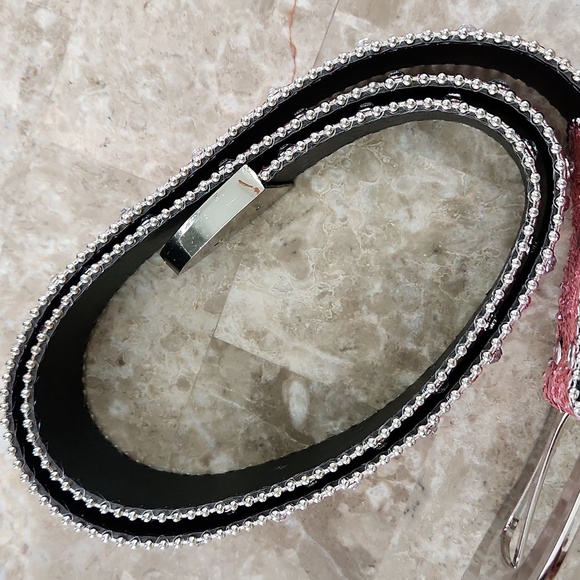 Pink and Silver Decorative Belt with Rhinestone Buckle - Picture 4 of 7